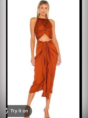 Andrea Iyaham chocolate Twist-Front Cutout Midi Dress - Women's